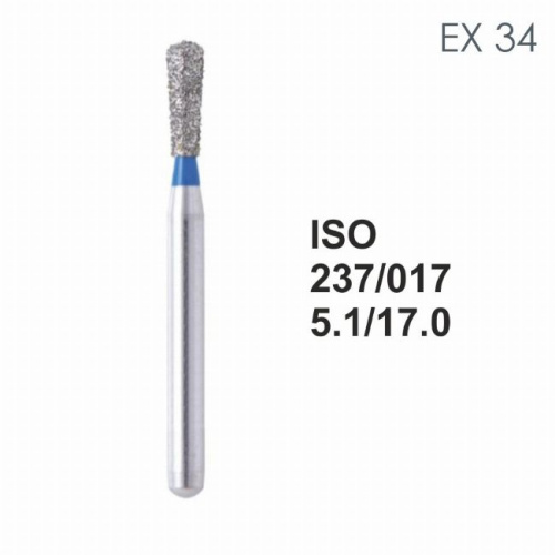 Бор алмазный MANI EX-34 по ISO 237, груша,017х5,1х17,0мм,макс.скорость 300 тыс.об,зерн.S,5шт