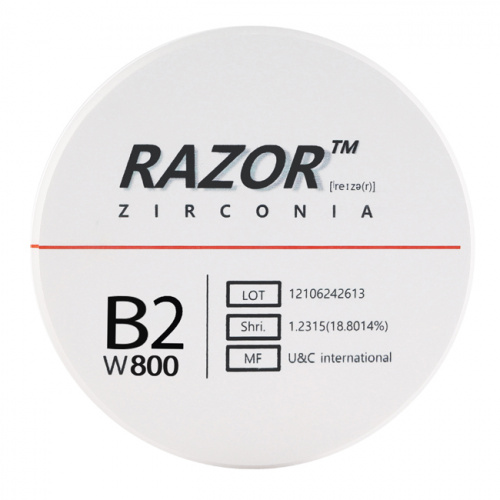 Диск циркониевый Razor 800, однослойный, размер 98х16мм, оттенок B2, UNC Inc (Корея) от Дентал-Ист