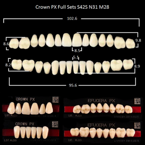 Зубы PX CROWN / EFUCERA, цвет A3, фасон S42S/N31/28, полный гарнитур, 28шт. от Дентал-Ист