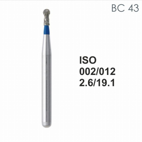 Бор алмазный MANI BC-43 по ISO 002,шар. с ворот.,012х2,6х19,1мм,макс.скорость 450 тыс.об,зерн.S,5шт