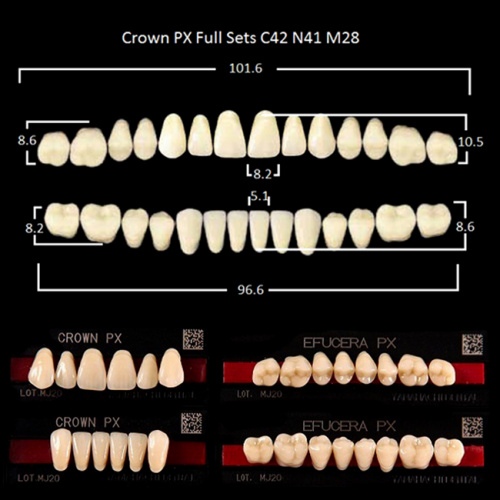 Зубы PX CROWN / EFUCERA, цвет D4, фасон C42/N41/28, полный гарнитур, 28шт. от Дентал-Ист