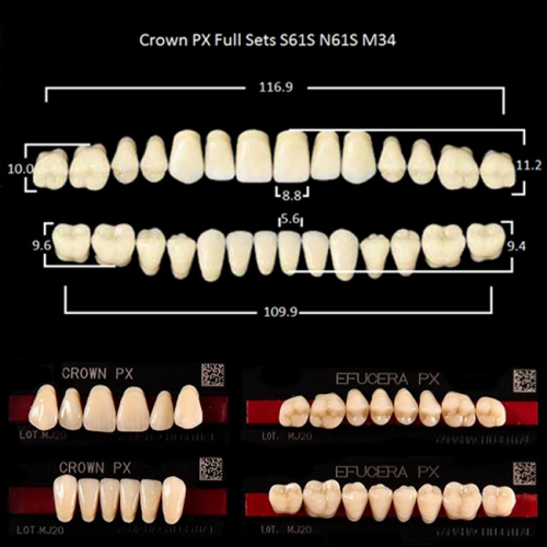 Зубы PX CROWN / EFUCERA, цвет A3, фасон S61S/N61S/34, полный гарнитур, 28шт. от Дентал-Ист