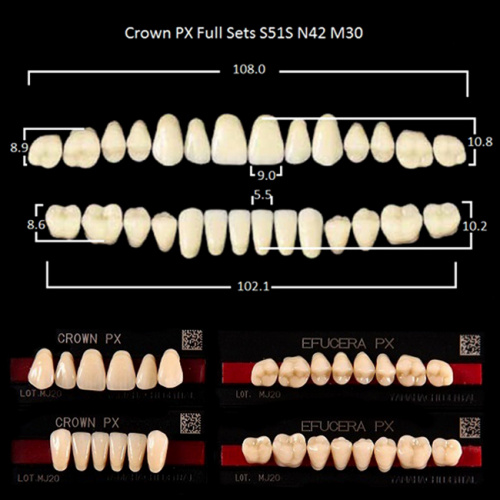 Зубы PX CROWN / EFUCERA, цвет D2, фасон S51S/N42/30, полный гарнитур, 28шт. от Дентал-Ист