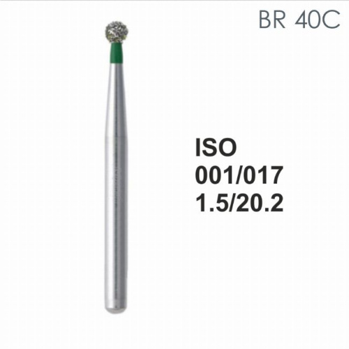Бор алмазный MANI BR-40C по ISO 001, шарооб.,017х1,5х20,2мм,макс.скорость 450 тыс.об,зерн.C,5шт