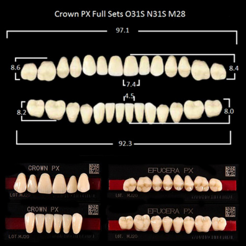 Зубы PX CROWN / EFUCERA, цвет A3,5, фасон O31S/N31S/28, полный гарнитур, 28шт.