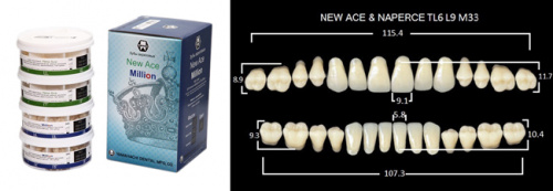 Зубы в боксах New Ace / Million, цвет C1, фасон TL6/L8/M33, 20 полных гарнитуров. от Дентал-Ист