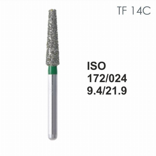 Бор алмазный MANI TF-14C по ISO 172, конус,024х9,4х21,9мм,макс.скорость 300 тыс.об,зерн.C,5шт