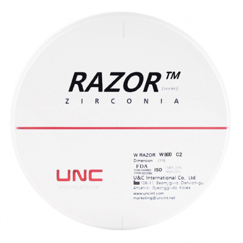 Диск циркониевый Razor 800, однослойный, размер 98х14мм, оттенок C2, UNC Inc (Корея) от Дентал-Ист