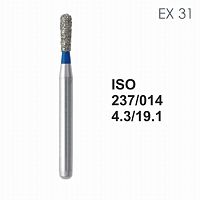Бор алмазный MANI EX-31 по ISO 237, груша,014х4,3х19,1мм,макс.скорость 300 тыс.об,зерн.S,5шт