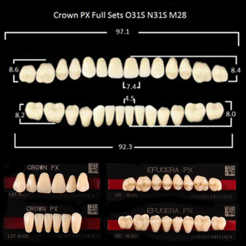 Зубы PX CROWN / EFUCERA, цвет B3, фасон O31S/N31S/28, полный гарнитур, 28шт. от Дентал-Ист