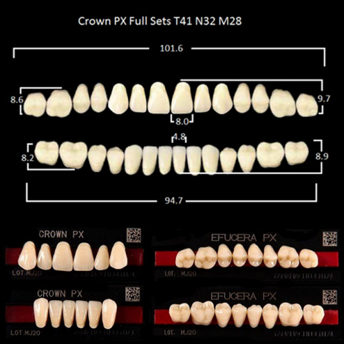 Зубы PX CROWN / EFUCERA, цвет A2, фасон T41/N32/28, полный гарнитур, 28шт. от Дентал-Ист