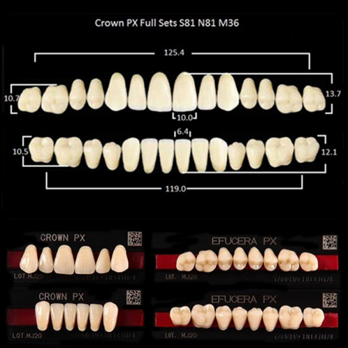 Зубы PX CROWN / EFUCERA, цвет B2, фасон S81/N81/36, полный гарнитур, 28шт. от Дентал-Ист
