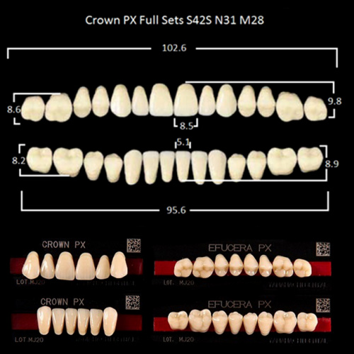 Зубы PX CROWN / EFUCERA, цвет B3, фасон S42S/N31/28, полный гарнитур, 28шт. от Дентал-Ист