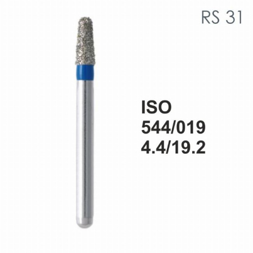 Бор алмазный MANI RS-31 по ISO 544, конус,019х4,4х19,2мм,макс.скорость 450 тыс.об,зерн.S,5шт