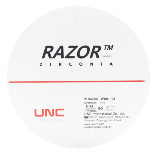 Диск циркониевый Razor 800, однослойный, размер 98х10мм, оттенок D3, UNC Inc (Корея) от Дентал-Ист