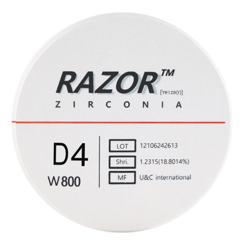 Диск циркониевый Razor 800, однослойный, размер 98х16мм, оттенок D4, UNC Inc (Корея)