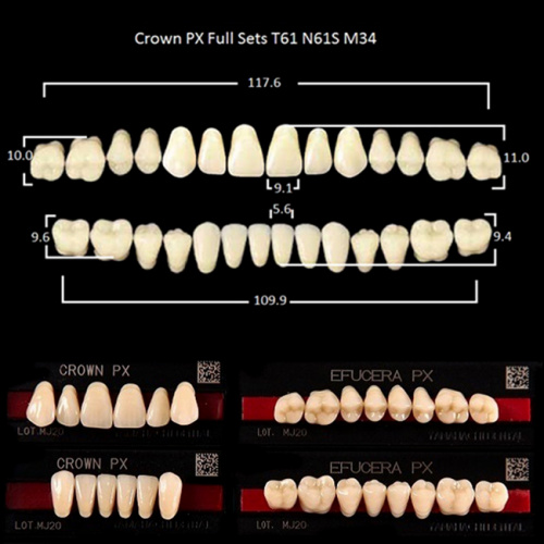 Зубы PX CROWN / EFUCERA, цвет A3, фасон T61/N61S/34, полный гарнитур, 28шт. от Дентал-Ист