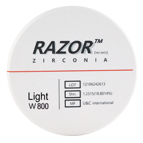 Диск циркониевый Razor 800, однослойный, размер 98х16мм, оттенок Light, UNC Inc (Корея) от Дентал-Ист