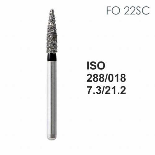 Бор алмазный MANI FO-22SC по ISO 288, пламя,018х7,3х21,2мм,макс.скорость 300 тыс.об,зерн.SC,5шт