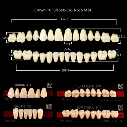 Зубы PX CROWN / EFUCERA, цвет B1, фасон C61/N61S/34, полный гарнитур, 28шт. от Дентал-Ист