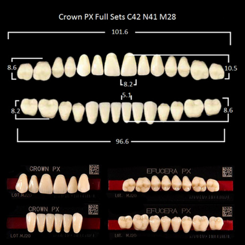 Зубы PX CROWN / EFUCERA, цвет W05, фасон C42/N41/28, полный гарнитур, 28шт. от Дентал-Ист