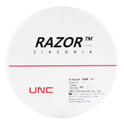 Диск циркониевый Razor 800, однослойный, размер 98х14мм, оттенок C4, UNC Inc (Корея) от Дентал-Ист