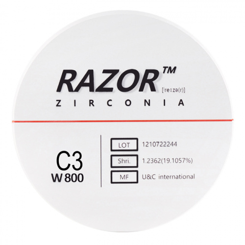Диск циркониевый Razor 800, однослойный Zirconzahn, 95х25мм, C3, UNC Inc (Корея) от Дентал-Ист