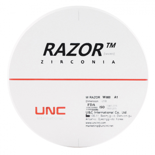 Диск циркониевый Razor 800, однослойный, размер 98х22мм, оттенок A1, UNC Inc (Корея) от Дентал-Ист