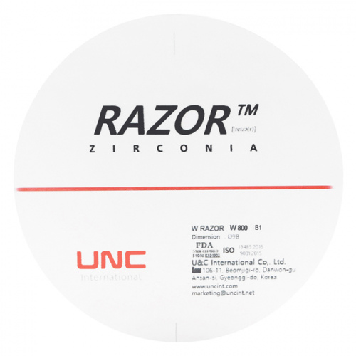 Диск циркониевый Razor 800, однослойный, размер 98х12мм, оттенок B1, UNC Inc (Корея) от Дентал-Ист