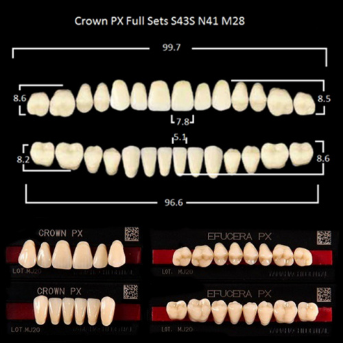 Зубы PX CROWN / EFUCERA, цвет B4, фасон S43S/N41/28, полный гарнитур, 28шт. от Дентал-Ист