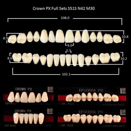 Зубы PX CROWN / EFUCERA, цвет W05, фасон S51S/N42/30, полный гарнитур, 28шт. от Дентал-Ист