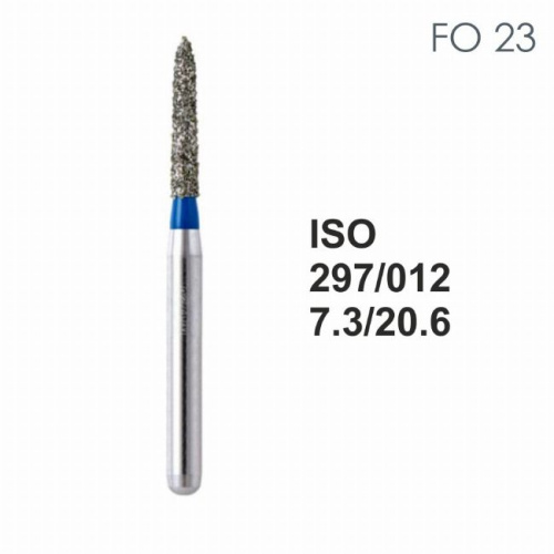 Бор алмазный MANI FO-23 по ISO 297, пламя,012х7,3х20,6мм,макс.скорость 300 тыс.об,зерн.S,5шт