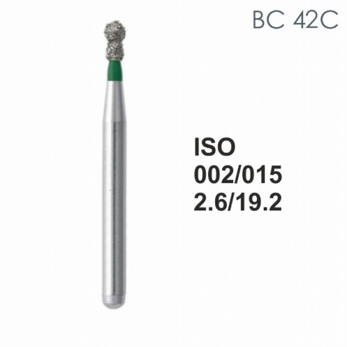 Бор алмазный MANI BC-42C по ISO 002,шар. с ворот.,015х2,6х19,2мм,макс.скорость 450 тыс.об,зерн.C,5шт