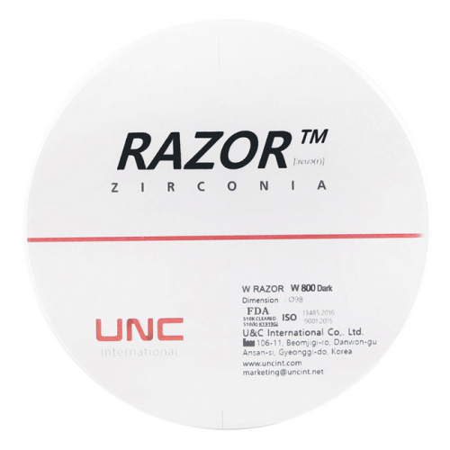 Диск циркониевый Razor 800, однослойный, размер 98х30мм, оттенок Dark, UNC Inc (Корея) от Дентал-Ист