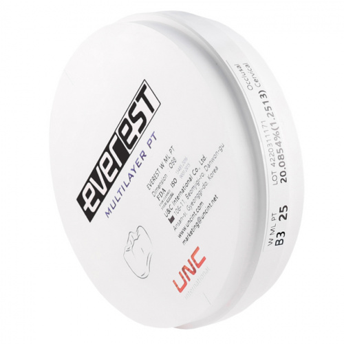 Диск циркониевый Everest  Multilayer PT, многослойный, размер 98х25мм, оттенок B3, UNC Inc (Корея) от Дентал-Ист фото 2