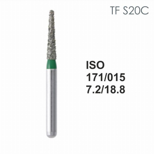 Бор алмазный MANI TF-S20C по ISO 171, конус,015х7,2х18,8мм,макс.скорость 300 тыс.об,зерн.C,5шт