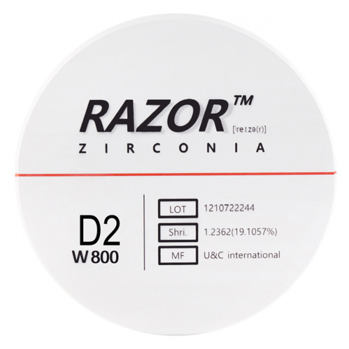 Диск циркониевый Razor 800, однослойный, размер 98х25мм, оттенок D2, UNC Inc (Корея) от Дентал-Ист