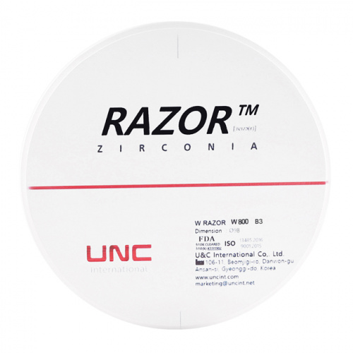 Диск циркониевый Razor 800, однослойный, размер 98х14мм, оттенок B3, UNC Inc (Корея) от Дентал-Ист