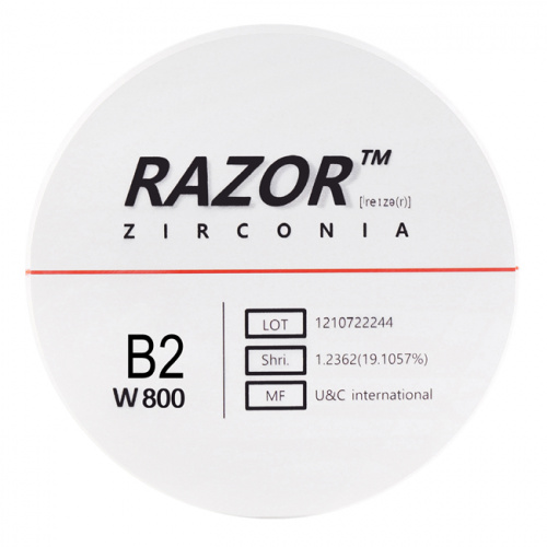 Диск циркониевый Razor 800, однослойный Zirconzahn, 95х25мм, B2, UNC Inc (Корея) от Дентал-Ист