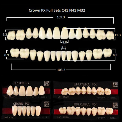 Зубы PX CROWN / EFUCERA, цвет B4, фасон C41/N41/32, полный гарнитур, 28шт.
