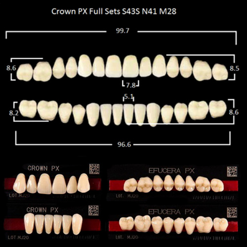Зубы PX CROWN / EFUCERA, цвет B3, фасон S43S/N41/28, полный гарнитур, 28шт. от Дентал-Ист