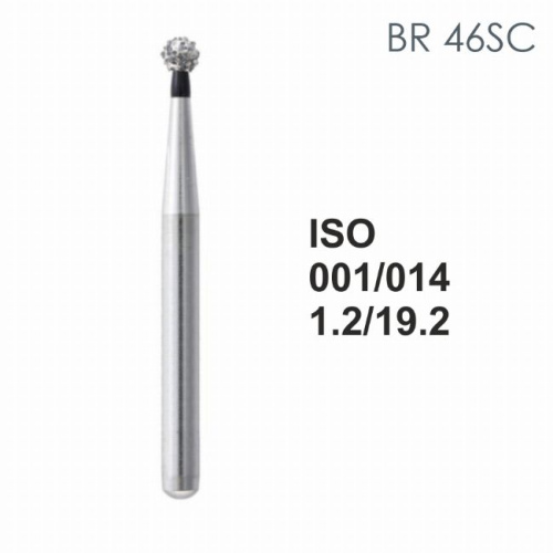 Бор алмазный MANI BR-46SC по ISO 001, шарооб.,014х1,2х19,2мм,макс.скорость 450 тыс.об,зерн.SC,5шт