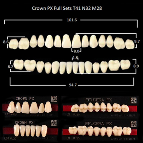 Зубы PX CROWN / EFUCERA, цвет B3, фасон T41/N32/28, полный гарнитур, 28шт. от Дентал-Ист