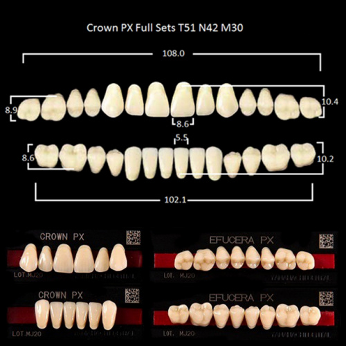 Зубы PX CROWN / EFUCERA, цвет A3,5, фасон T51/N42/30, полный гарнитур, 28шт. от Дентал-Ист