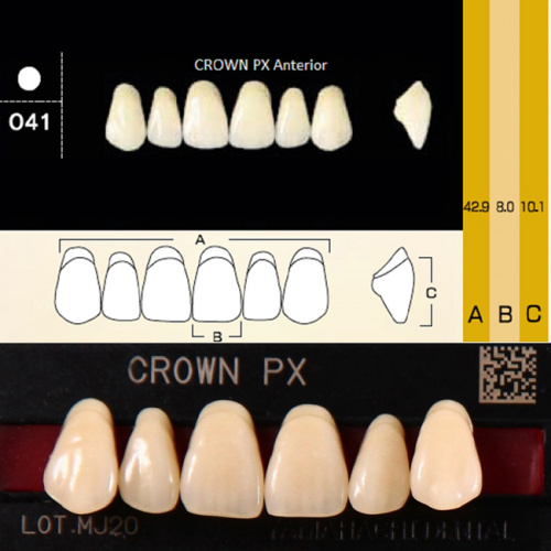 Зубы CROWN PX Anterior, цвет A4, фасон O41 композитные трехслойные, 6 шт. от Дентал-Ист