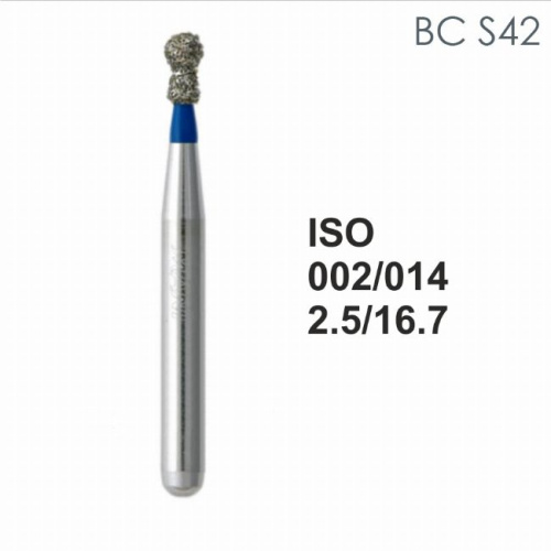 Бор алмазный MANI BC-S42 по ISO 002,шар. с ворот.,014х2,5х16,7мм,макс.скорость 450 тыс.об,зерн.S,5шт