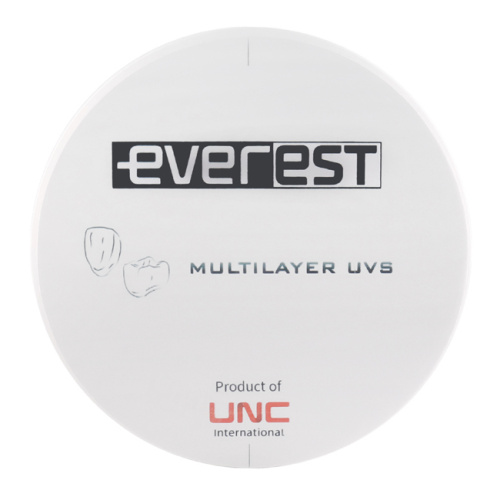 Диск циркониевый Everest Multilayer UVS, размер 95х25мм, оттенок BL3, многослойный, для ускоренной синтеризации за 40 минут