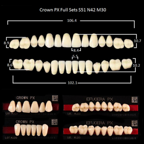 Зубы PX CROWN / EFUCERA, цвет C3, фасон S51/N42/30, полный гарнитур, 28шт.
