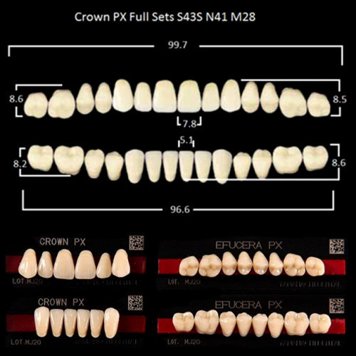 Зубы PX CROWN / EFUCERA, цвет B2, фасон S43S/N41/28, полный гарнитур, 28шт. от Дентал-Ист