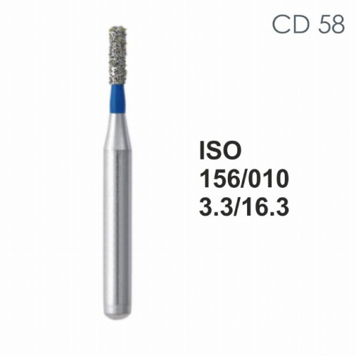 Бор алмазный MANI CD-58 по ISO 156, цилиндр.,010х3,3х16,3мм,макс.скорость 300 тыс.об,зерн.S,5шт